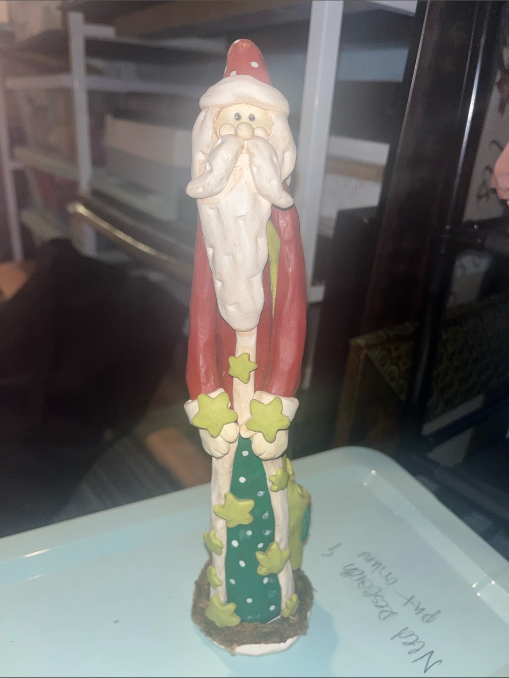 Vintage Pencil Santa Polystone Figurine with Stars